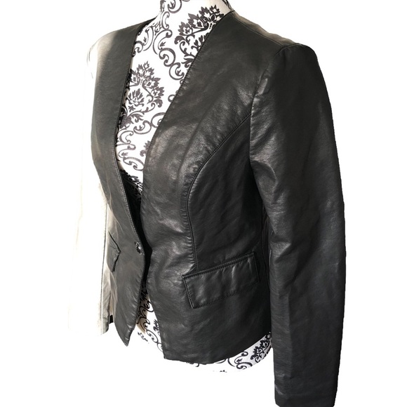 BLACK RIVET Faux-Leather Blazer Jacket - Picture 3 of 15